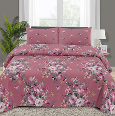 Pink Flower Bedsheet Set 3 Pcs BS#108 (Premium)