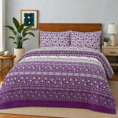 Bluish Flower Bedsheet Set 3 Pcs BS#1080 (Premium)