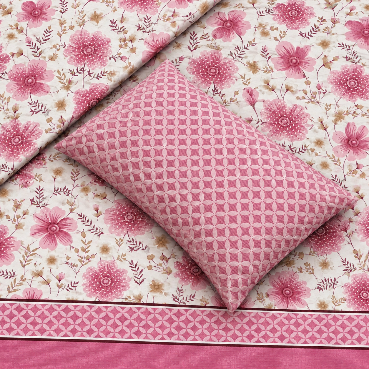 PINK FALORAL BEAUTY SINGLE BESHEET 2 PCS  SET  -PC 15 (Premium)