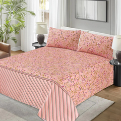 PEACH FLOWER  Bedsheet Set 3 Pcs BS#120(Premium)