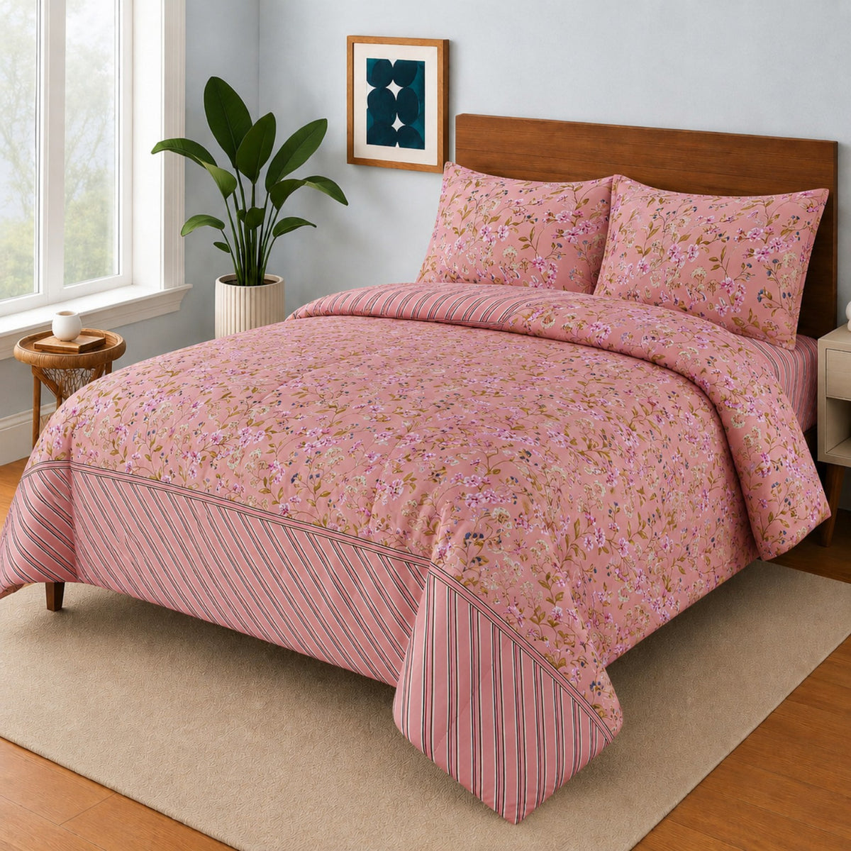 PEACH FLOWER    Bedsheet Set 3 Pcs BS#1260903 (Premium)