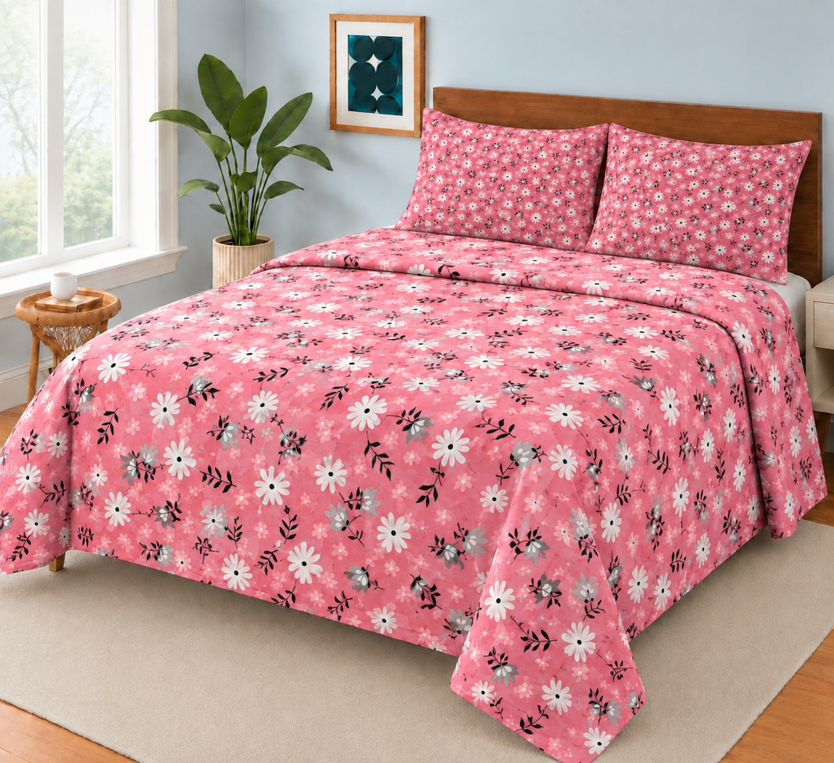 LIGHTNESS PINK FALORI   KING SIZE BEDSHEET 3 PCS  SL# 17 (Premium)