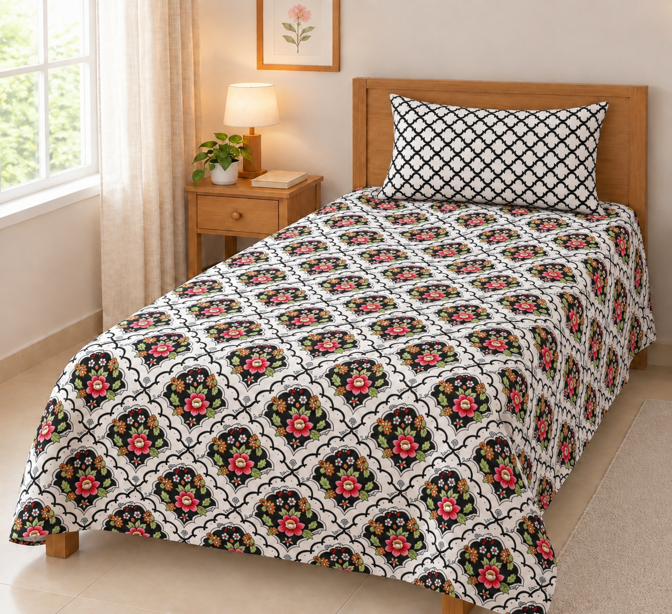 GRACE WHITEBLACK SINGLE BESHEET 2 PCS  SET  -PC 18 (Premium)