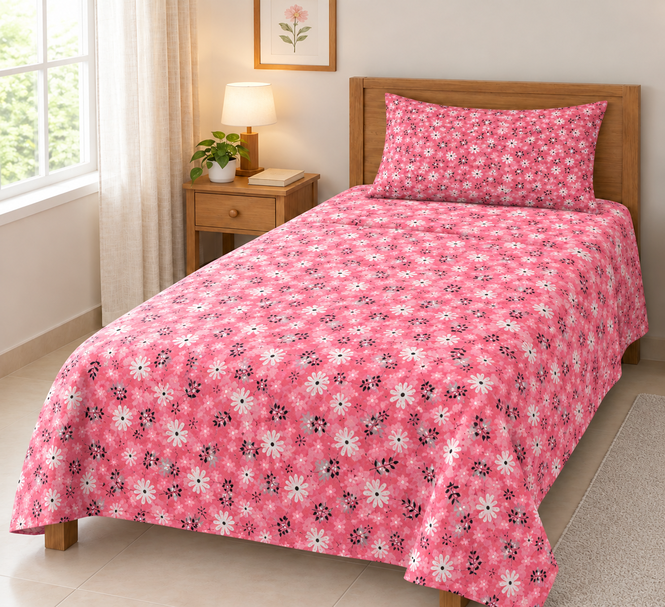 LIGHTNESS PINK FALORI SINGLE BESHEET 2 PCS  SET  -PC 17 (Premium)