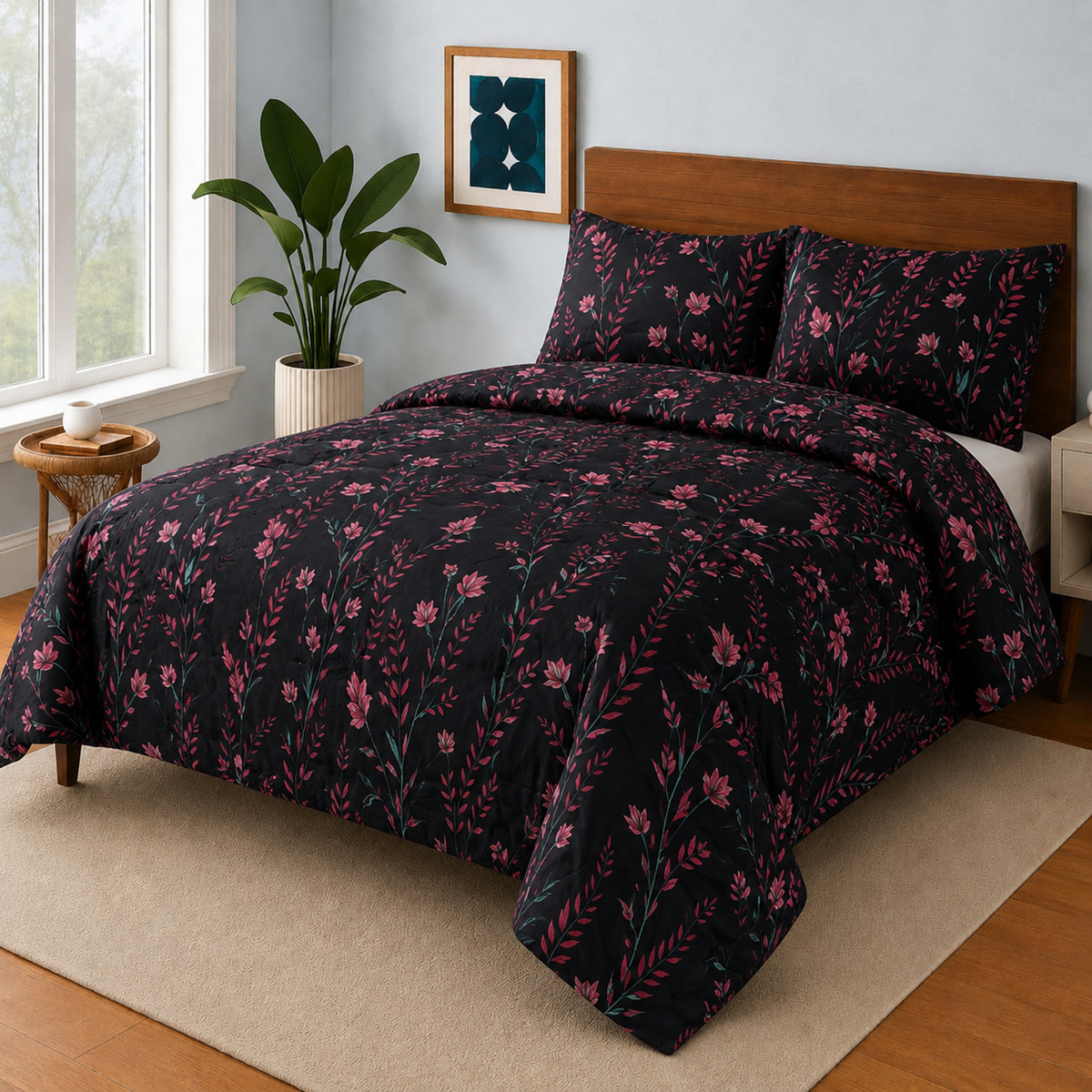 BLACK HOCKS FLOWER  Bedsheet Set 3 Pcs BS#167656 (Premium)