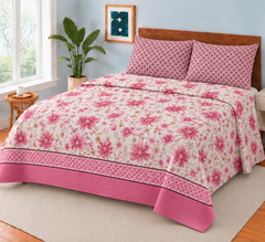 PINK FALORAL BEAUTY KING SIZE BEDSHEET 3 PCS  SL# 16 (Premium)