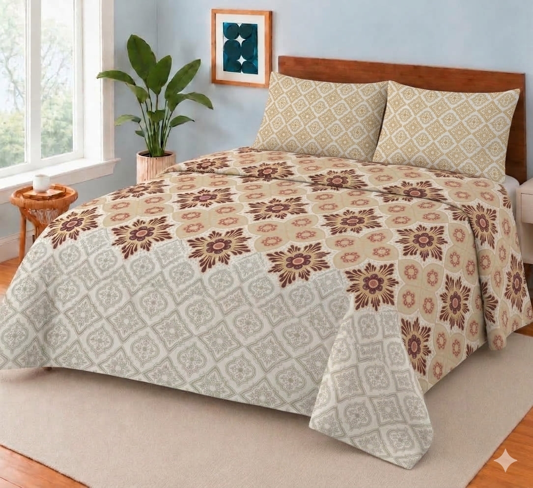 FALORAL CHECK   KING SIZE BEDSHEET 3 PCS  SL# 21 (Premium)