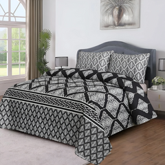 Black Leaves Bedsheet Set 3 Pcs BS#111 (Premium)