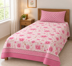 PINK FALORAL BEAUTY SINGLE BESHEET 2 PCS  SET  -PC 15 (Premium)